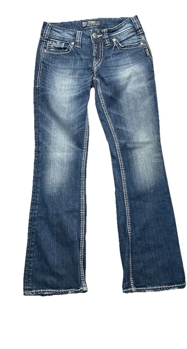 Silver Suki Surplus Low Rise Bootcut Jeans Womens 25x30 Blue Outline Stitch